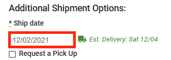 Additional Shipment options with ship date highlighted.