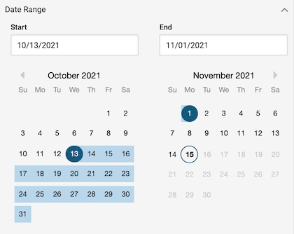 Click Date Range and select a start and end date
