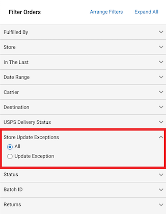 Select store update exceptions