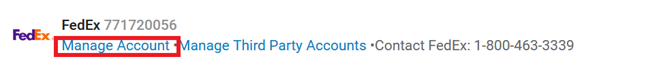 Box highlights manage Account link in UI