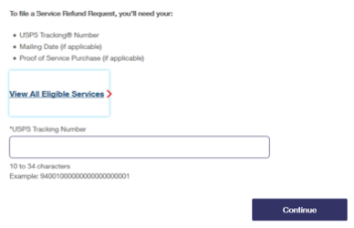 USPS screen to enter tracking number