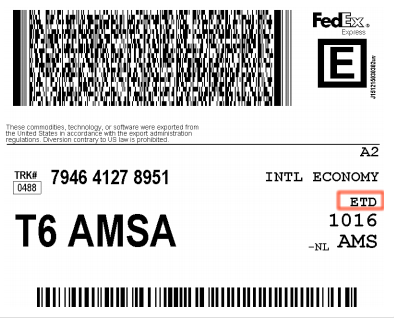 FedEx estimated time of delivery on label highlighted