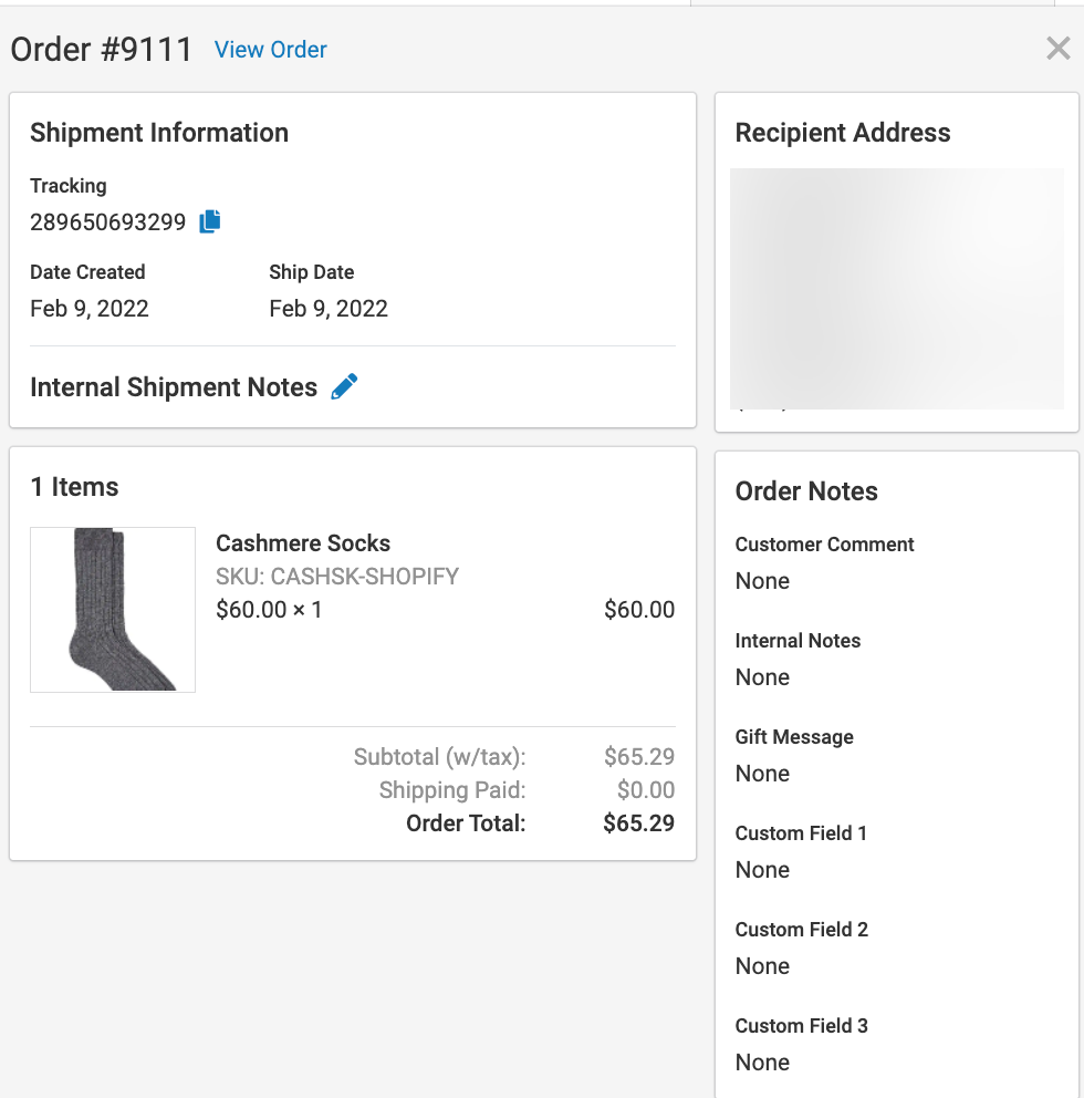 Example of the previous Shipment Order Details view.