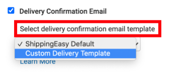 Delivery confirmation email templates highlighted on Notifications tab of Stores & Orders page