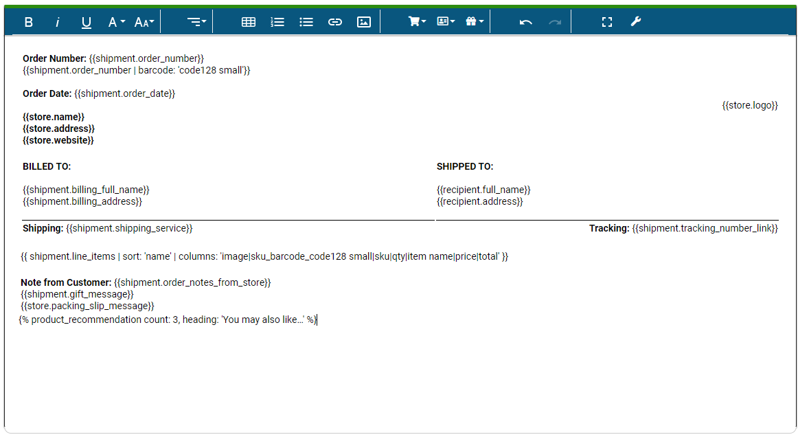 Example of the template editor
