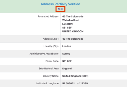 Melissa Data address verified result highlighted