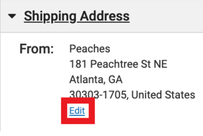 Box highlights the Edit link under the FROM shipping address