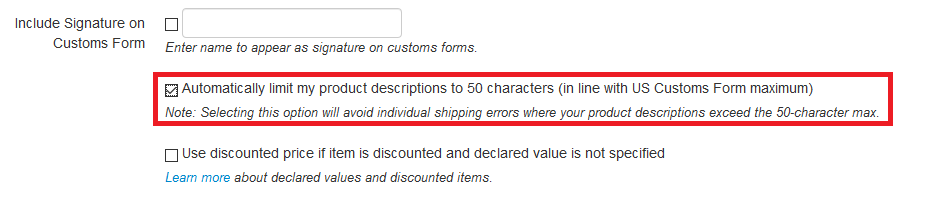 Automatically Limit Product Description checkbox marked