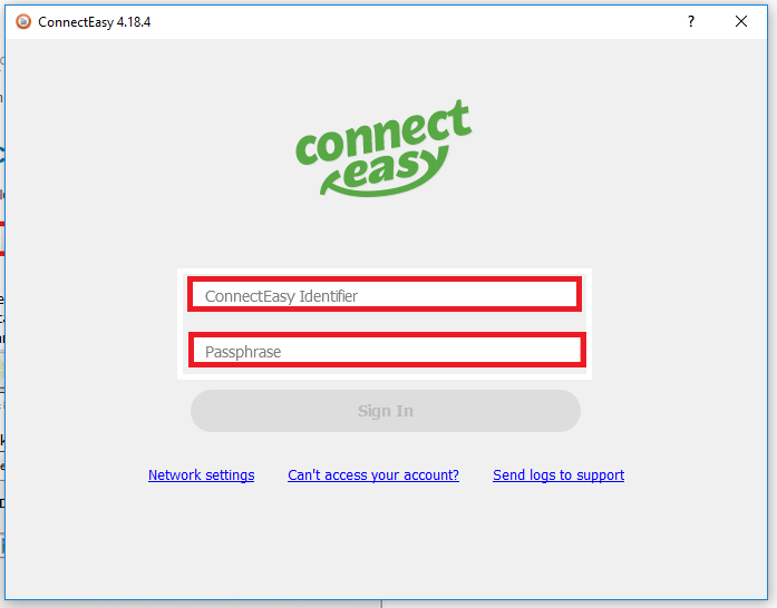 ConnectEasy on windows sign-in window