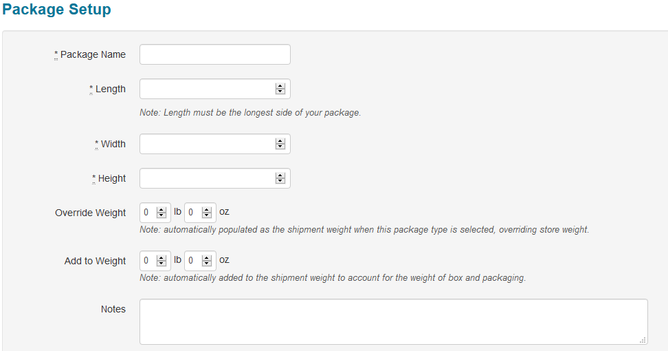 Add a new Package on Package Setup page