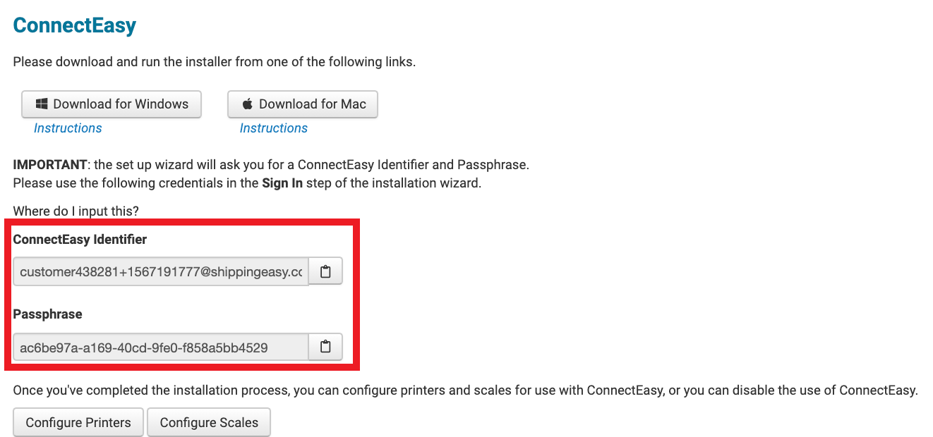 ConnectEasy credentials marked