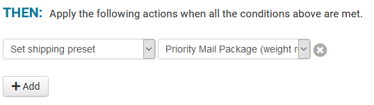 Then rule showing set shipping preset