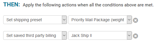 then set shipping preset to priority mail package and saved the third party billing