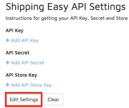 LuLaRoe ShippingEasy API Settings page with Edit Settings button highlighted