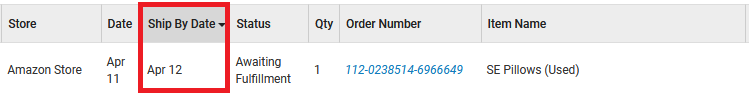 Box highlights Ship By Date in the Order Column