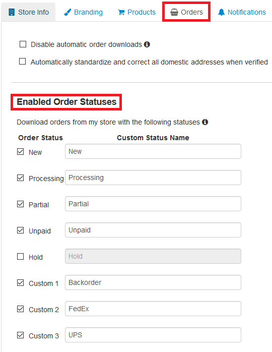 Enable Order Statuses for Shift4Shop on Orders Tab of Stores & Orders