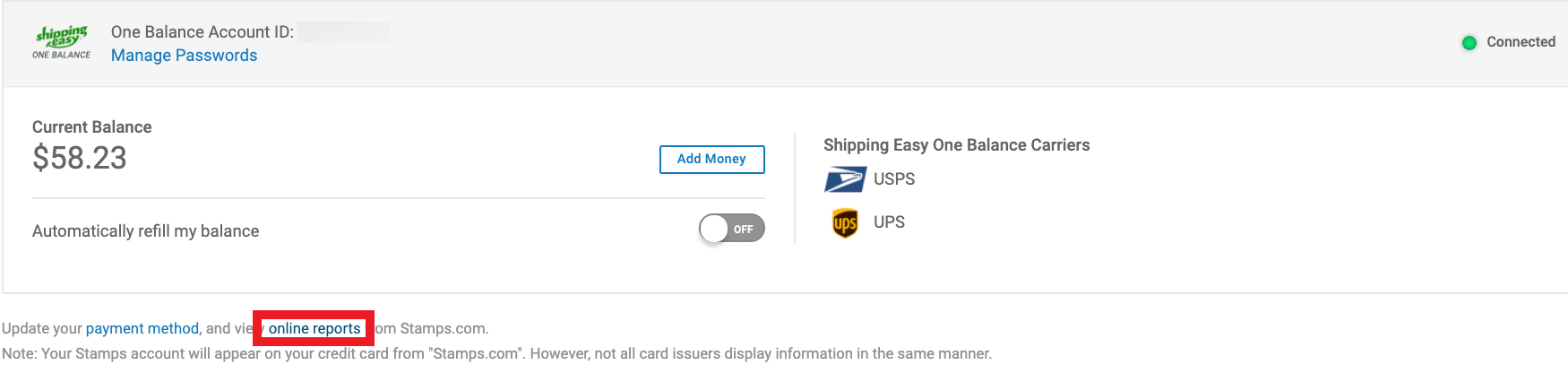 Box highlights Online Reports link in UI