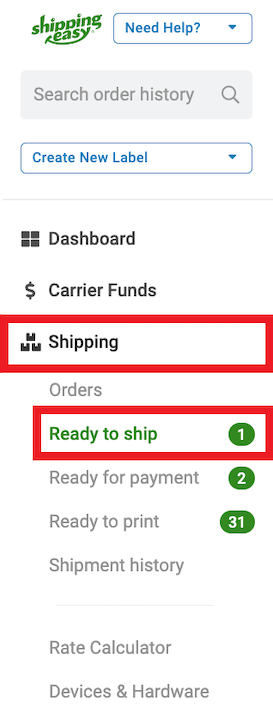 Ready to Ship in the navigation bar marked