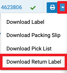 Reprint dropdown showing Download Return Label highlighted