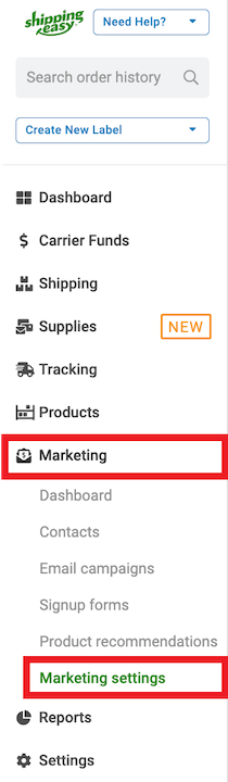 Navigation bar to Marketing then Marketing Settings from the dropdown