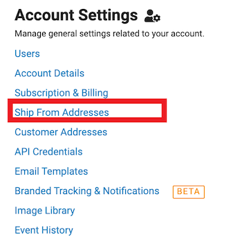 Click Ship From Addresses under account settings.