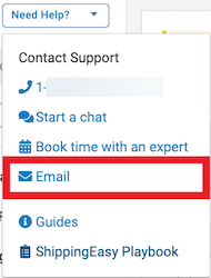 Need Help Dropdown Menu. Red box highlights Email option