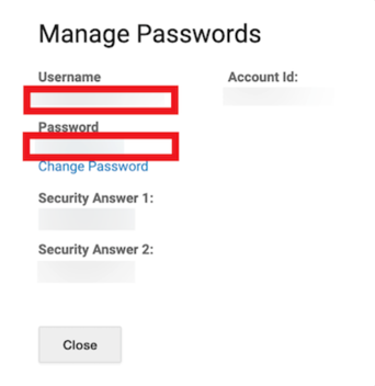 Boxes highlight Username and Password fields