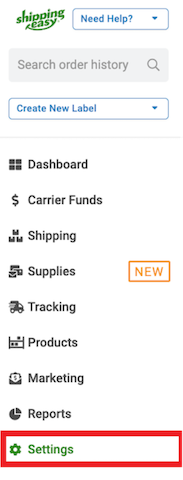Settings IN THE NAVIGATION bar is marked