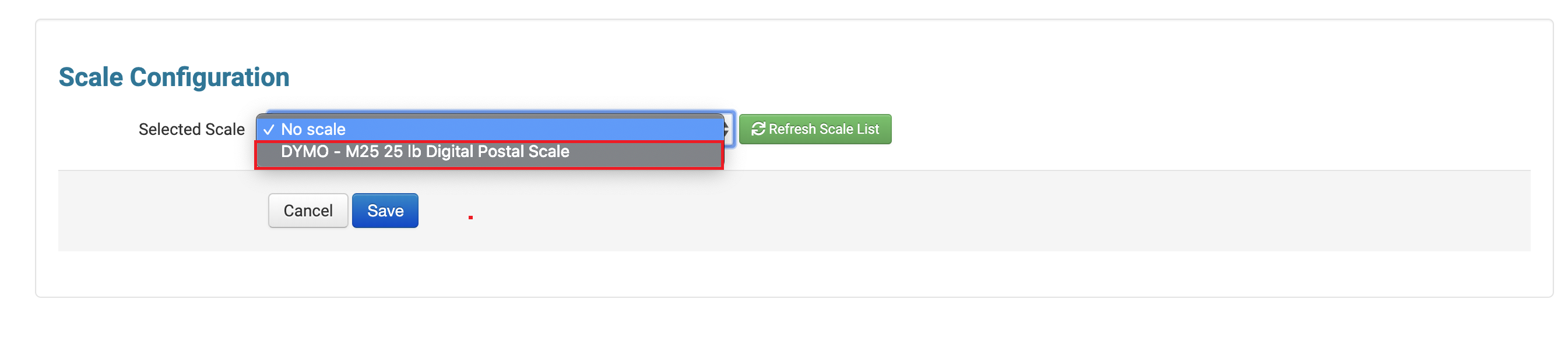 Scales dropdown list