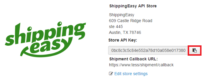 The copy icon is highlighted for the API key