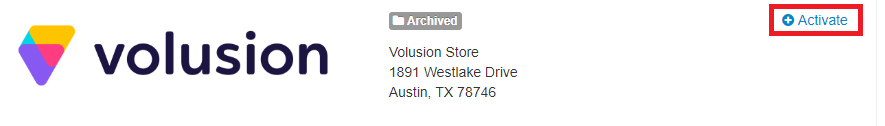Volusion store archived with activate link highlighted