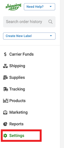 Settings IN THE NAVIGATION bar is marked